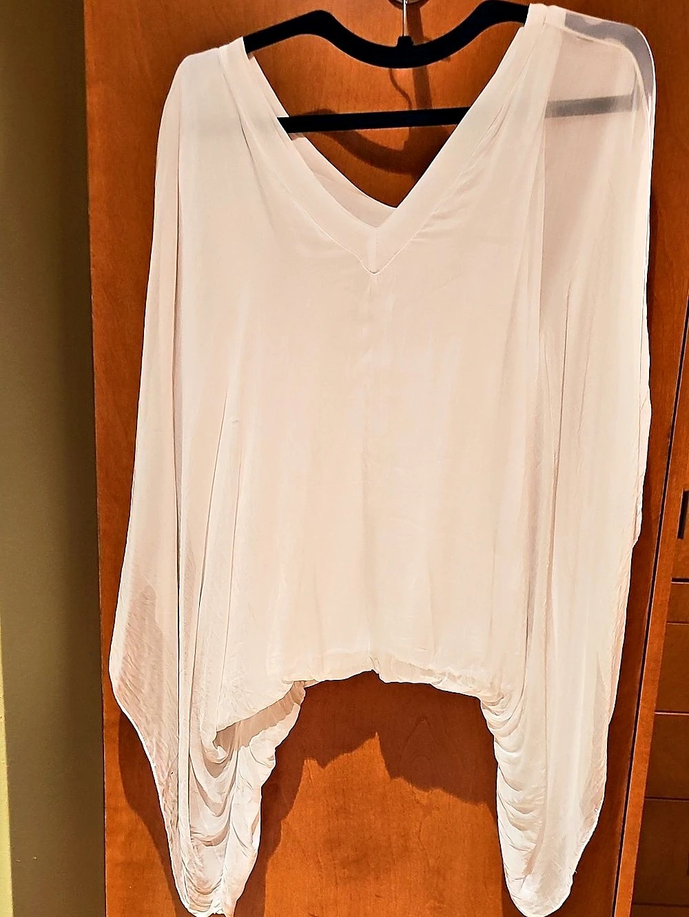 Sheer Chiffon Asymmetric Poncho White Tunic